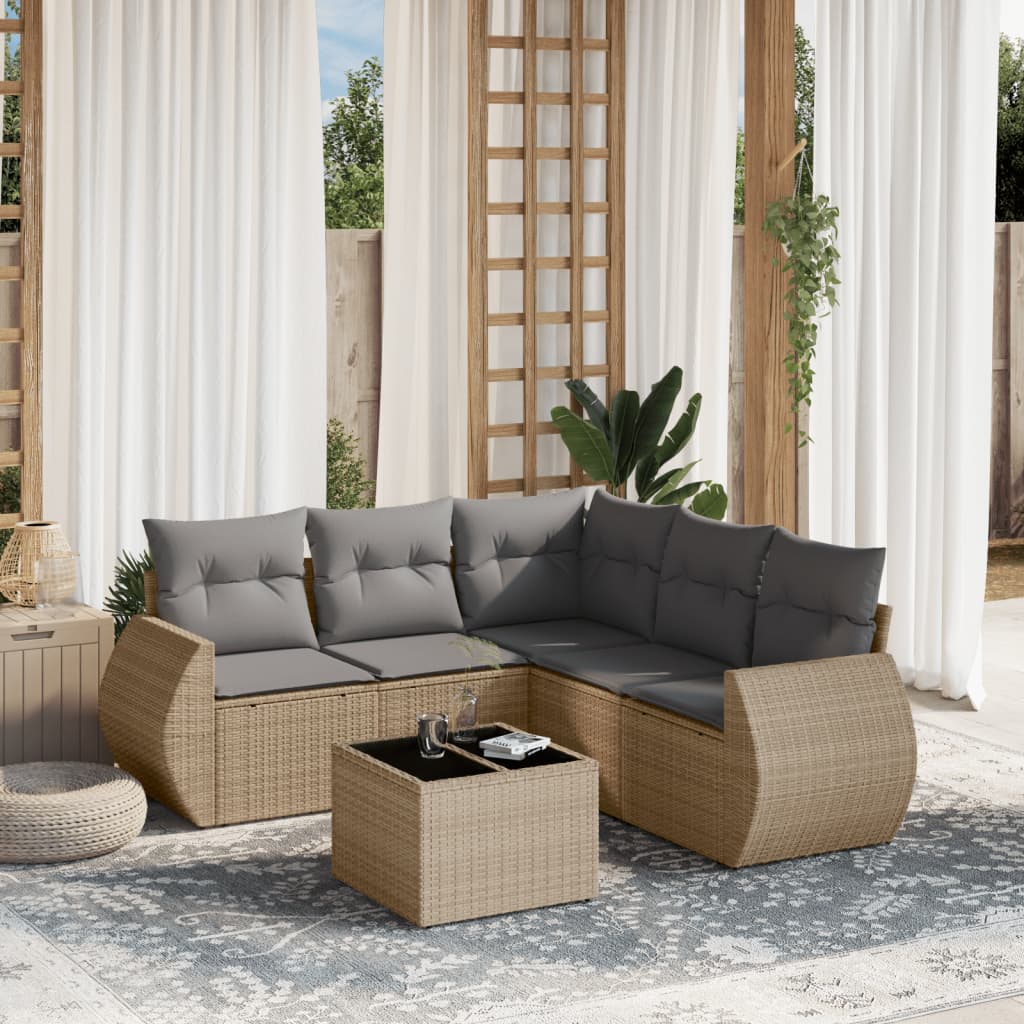 vidaXL 6-tlg. Garten-Sofagarnitur mit Kissen Beige Poly Rattan