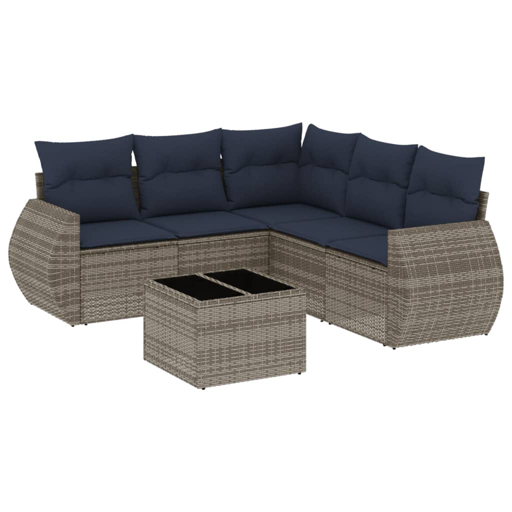 vidaXL 6-delige tuinbankset met kussens, grijs polyrotan, foto 3