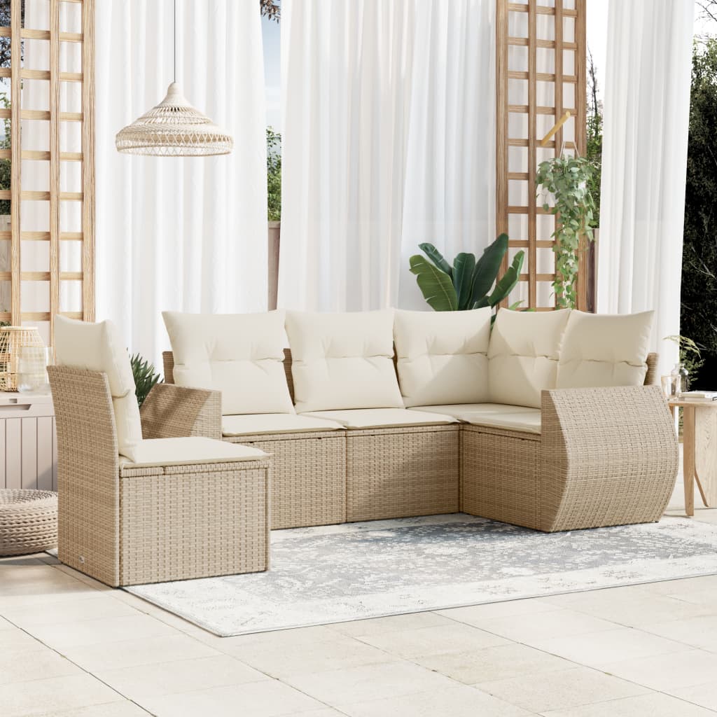 vidaXL 5-tlg. Garten-Sofagarnitur mit Kissen Beige Poly Rattan