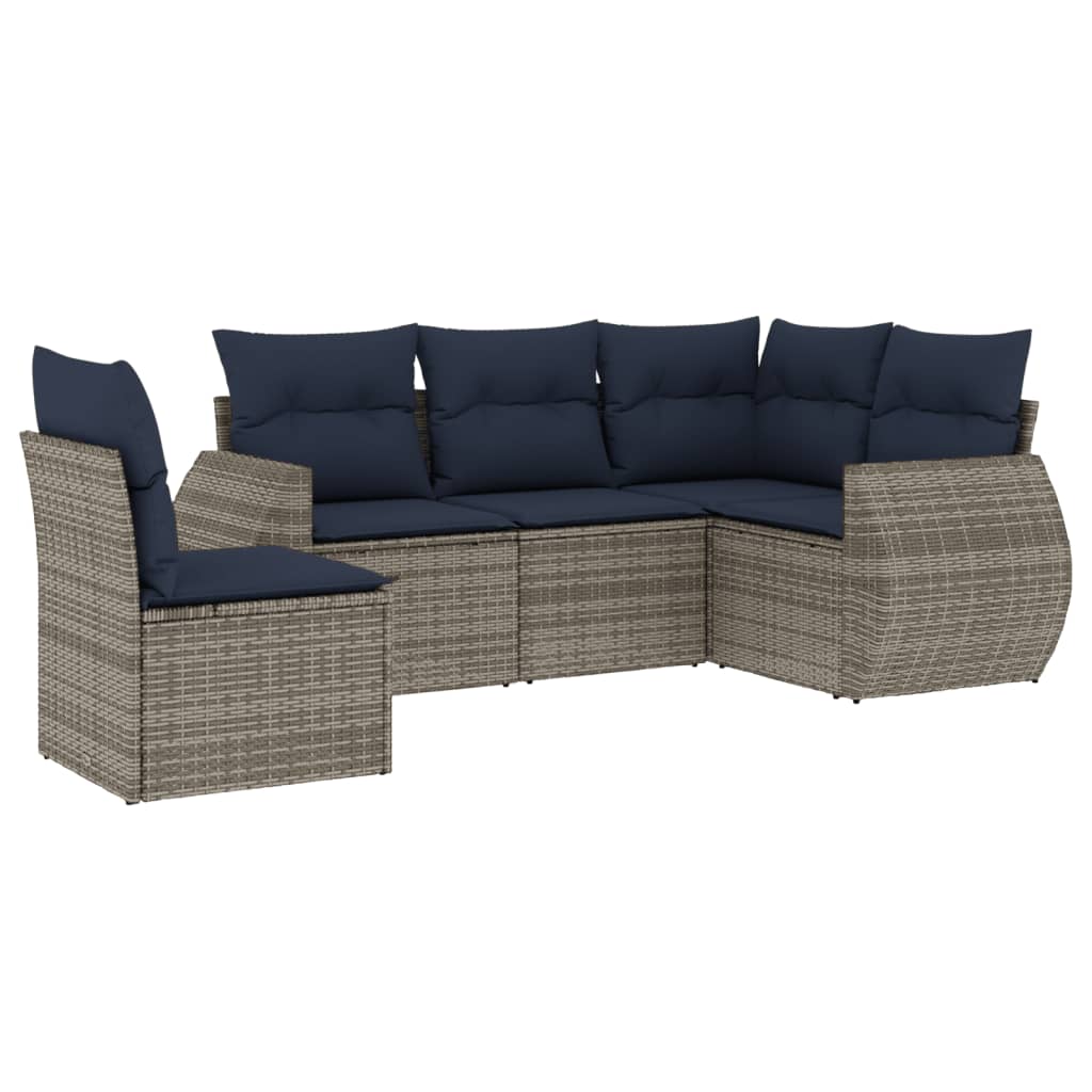 Thumbnail - vidaXL 5-teiliges Gartensofa-Set mit Kissen, grau, Polyrattan