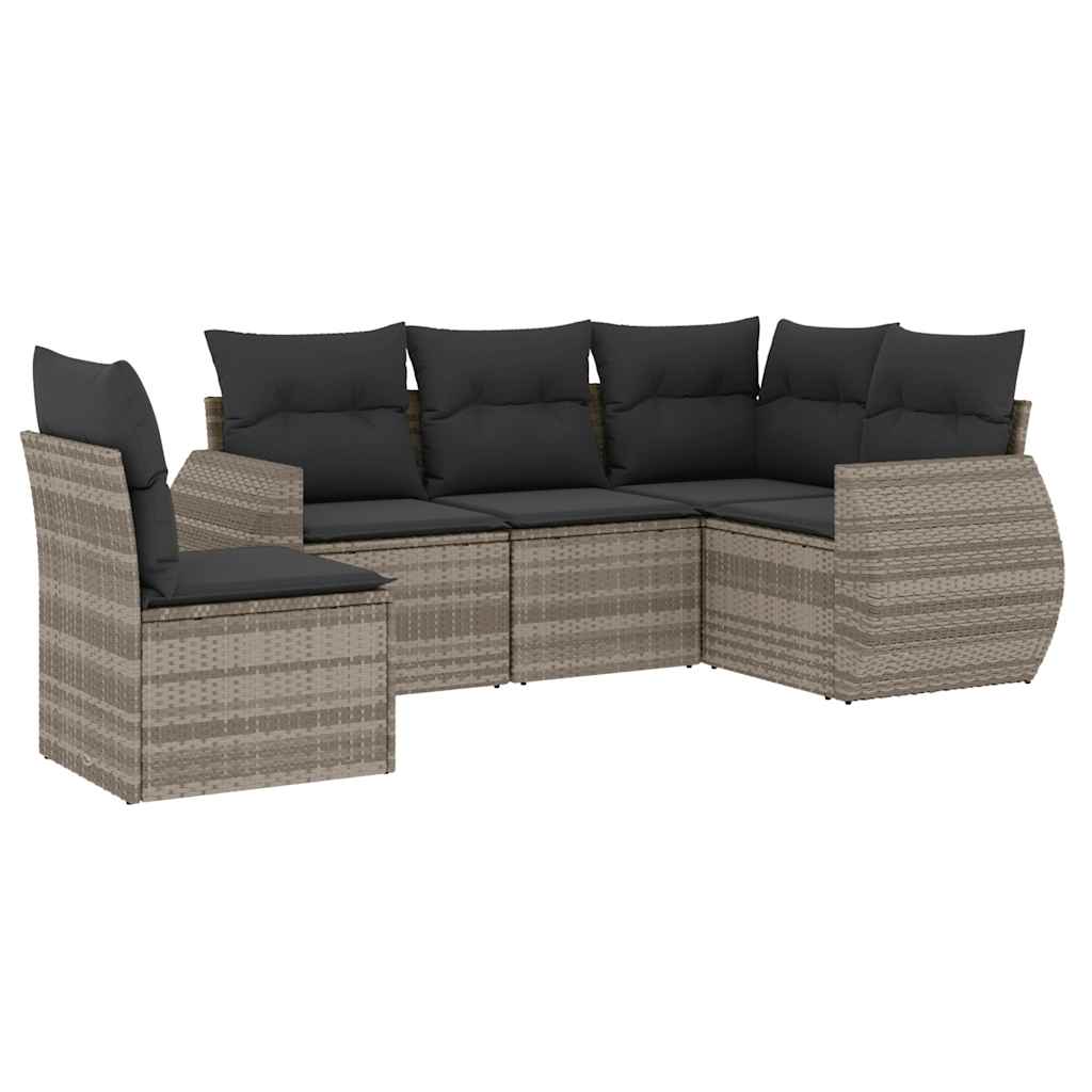 Thumbnail - vidaXL 5-tlg. Garten-Sofagarnitur mit Kissen Hellgrau Poly Rattan