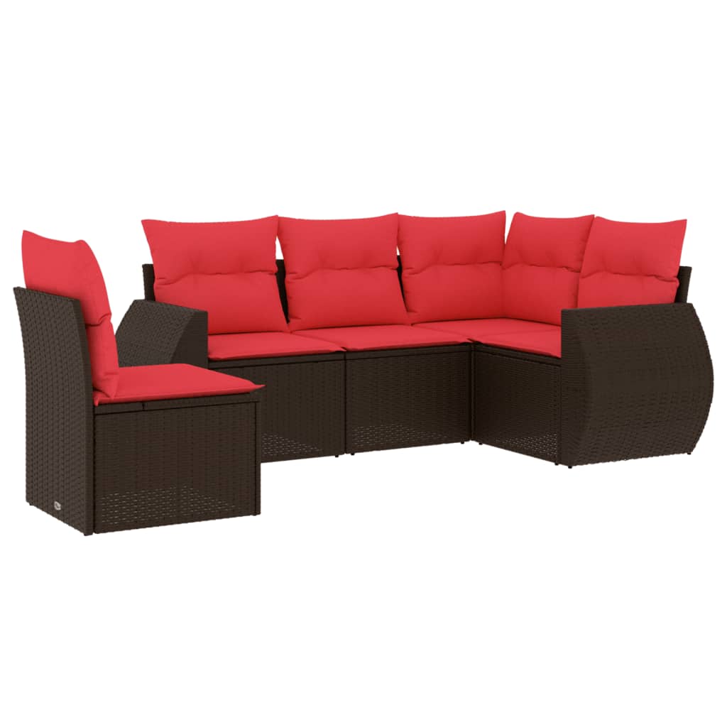 Thumbnail - vidaXL 5-teiliges Gartensofa-Set mit Kissen, braun, Polyrattan