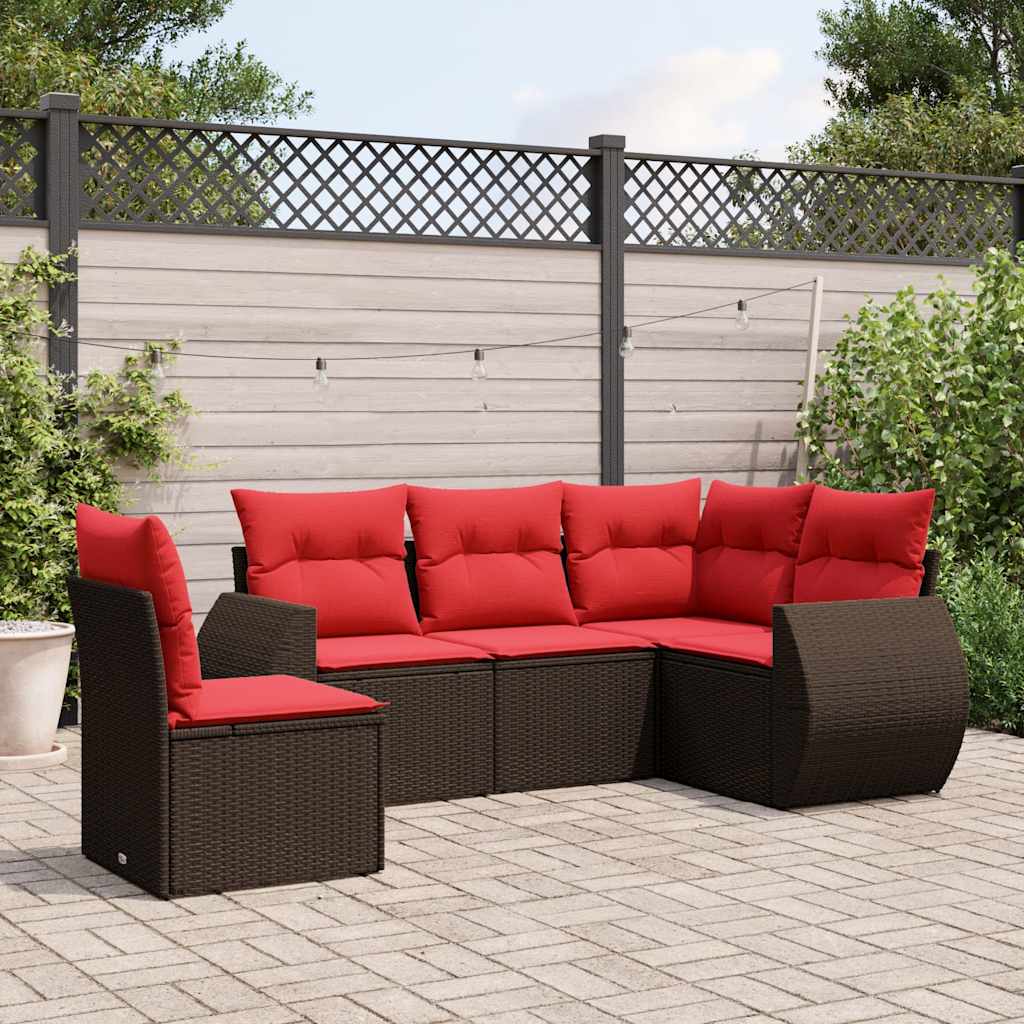 Thumbnail - vidaXL 5-teiliges Gartensofa-Set mit Kissen, braun, Polyrattan