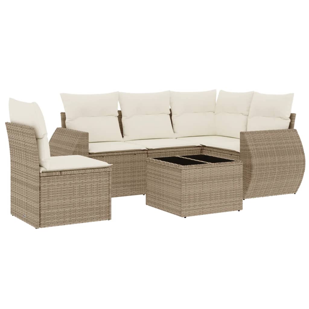 Thumbnail - vidaXL 6-tlg. Garten-Sofagarnitur mit Kissen Beige Poly Rattan
