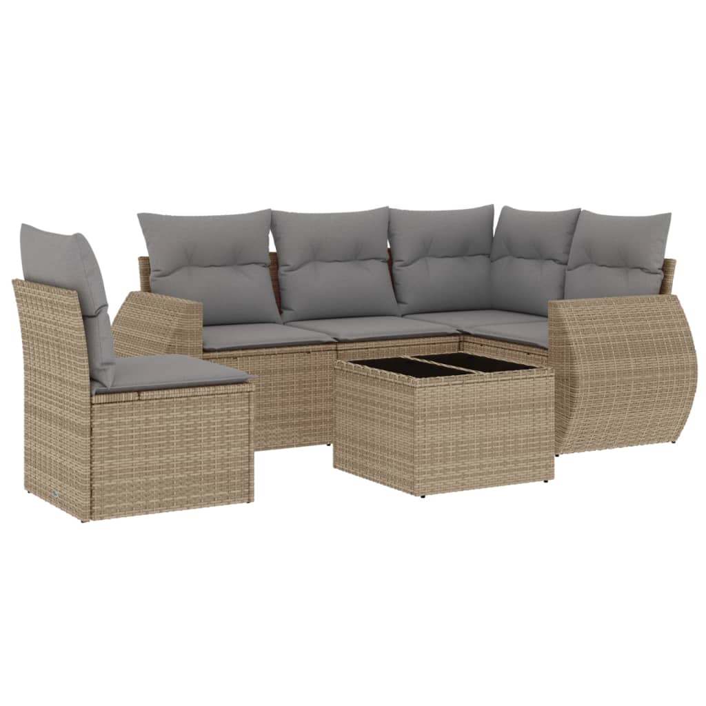 vidaXL 6-tlg. Garten-Sofagarnitur mit Kissen Beige Poly Rattan