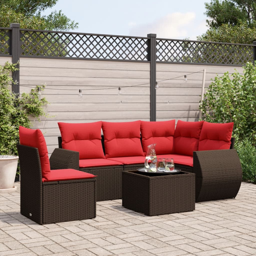 6 Piece Patio Sofa Set with Cushions Brown Poly Rattan