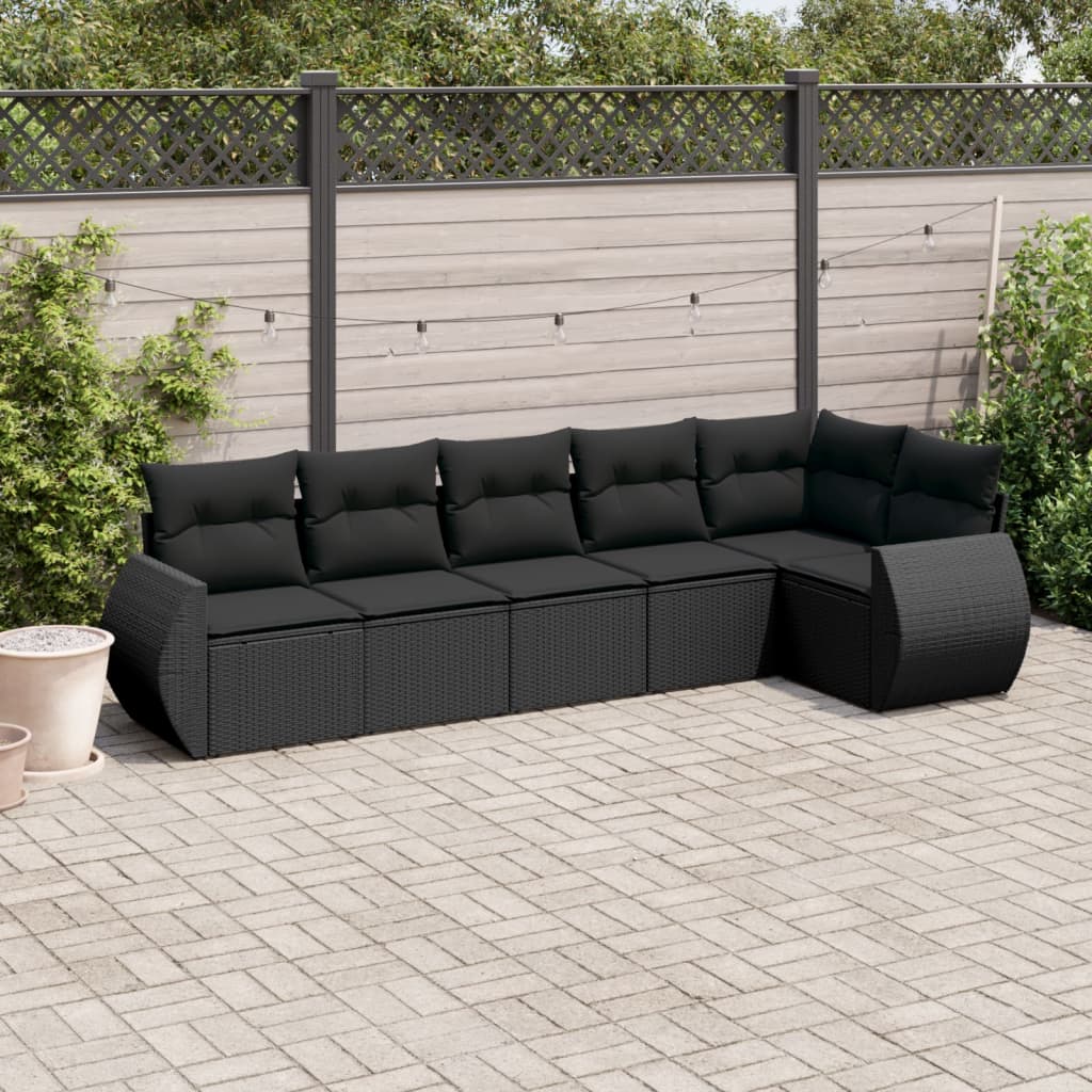 vidaXL 6-tlg. Garten-Sofagarnitur mit Kissen Schwarz Poly Rattan