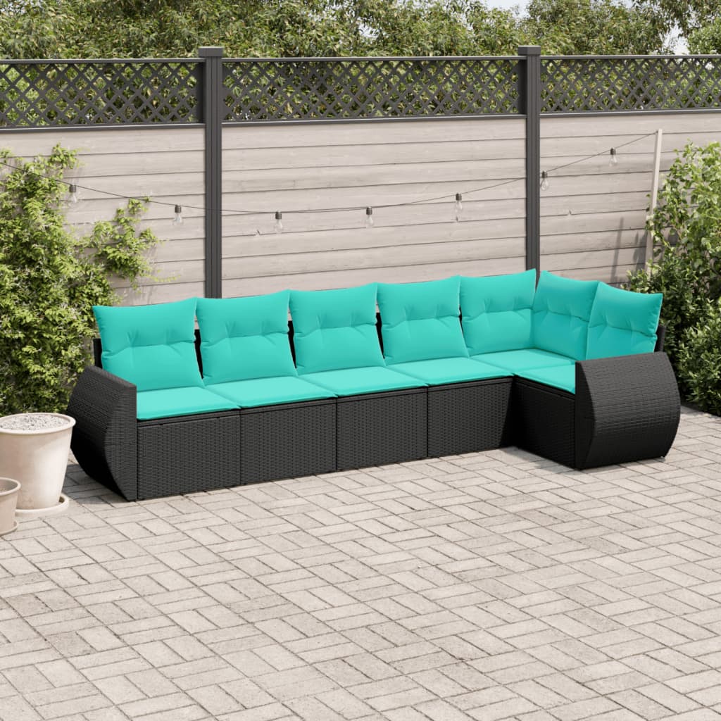 Thumbnail - vidaXL 6-teiliges Gartensofa-Set mit Kissen, schwarzes Polyrattan