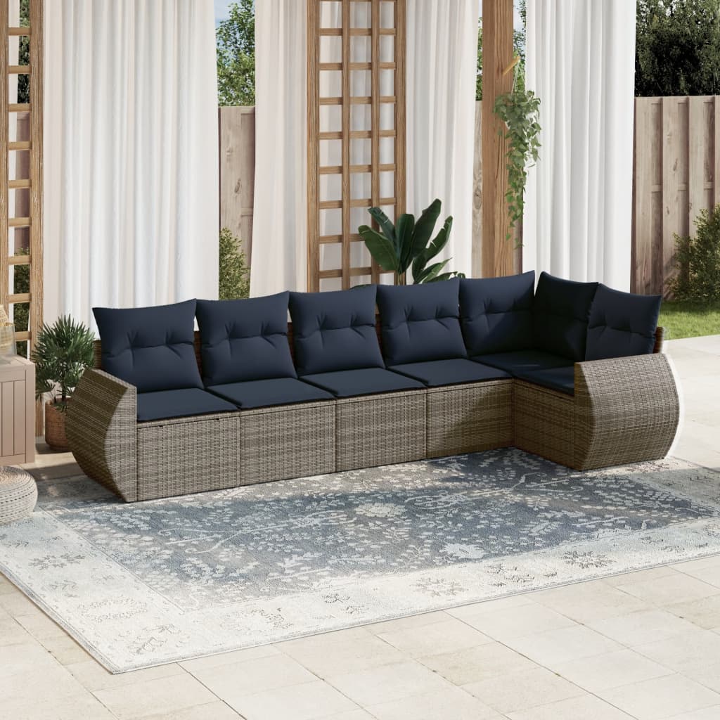 Thumbnail - vidaXL 6-teiliges Gartensofa-Set mit Kissen, grau, Polyrattan