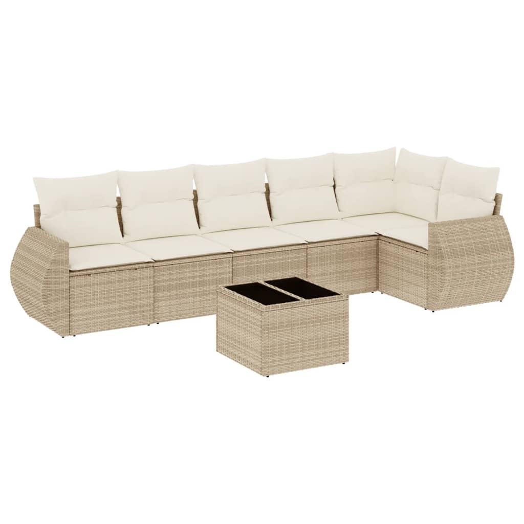 Thumbnail - vidaXL 7-tlg. Garten-Sofagarnitur mit Kissen Beige Poly Rattan