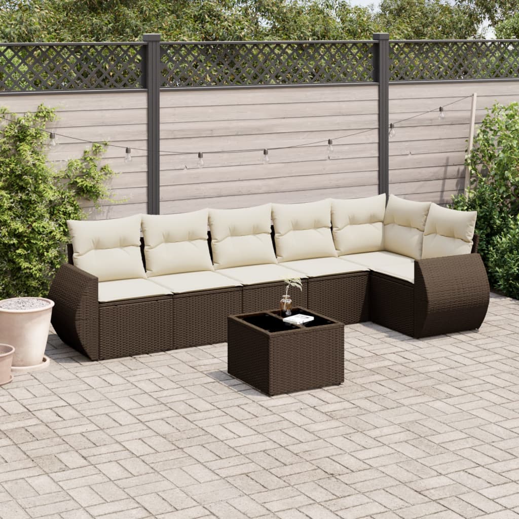 vidaXL 7-tlg. Garten-Sofagarnitur mit Kissen Braun Poly Rattan