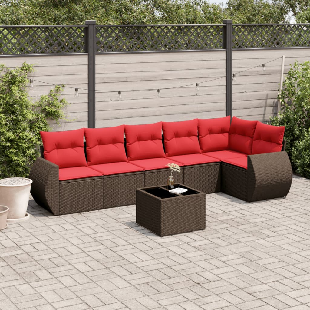 vidaXL 7-teiliges Gartensofa-Set mit Kissen, braun, Polyrattan