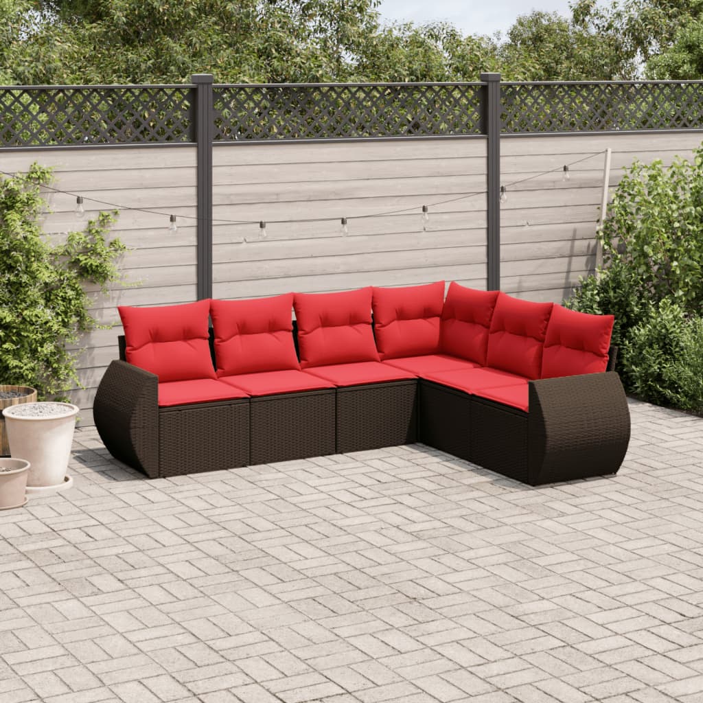 vidaXL 6-teiliges Gartensofa-Set mit Kissen, braun, Polyrattan