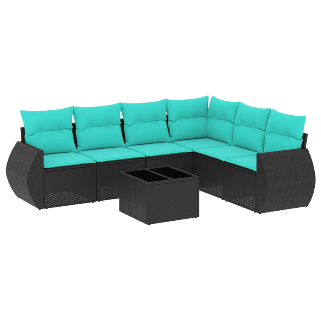 Thumbnail - vidaXL 7-teiliges Gartensofa-Set mit Kissen, schwarzes Polyrattan