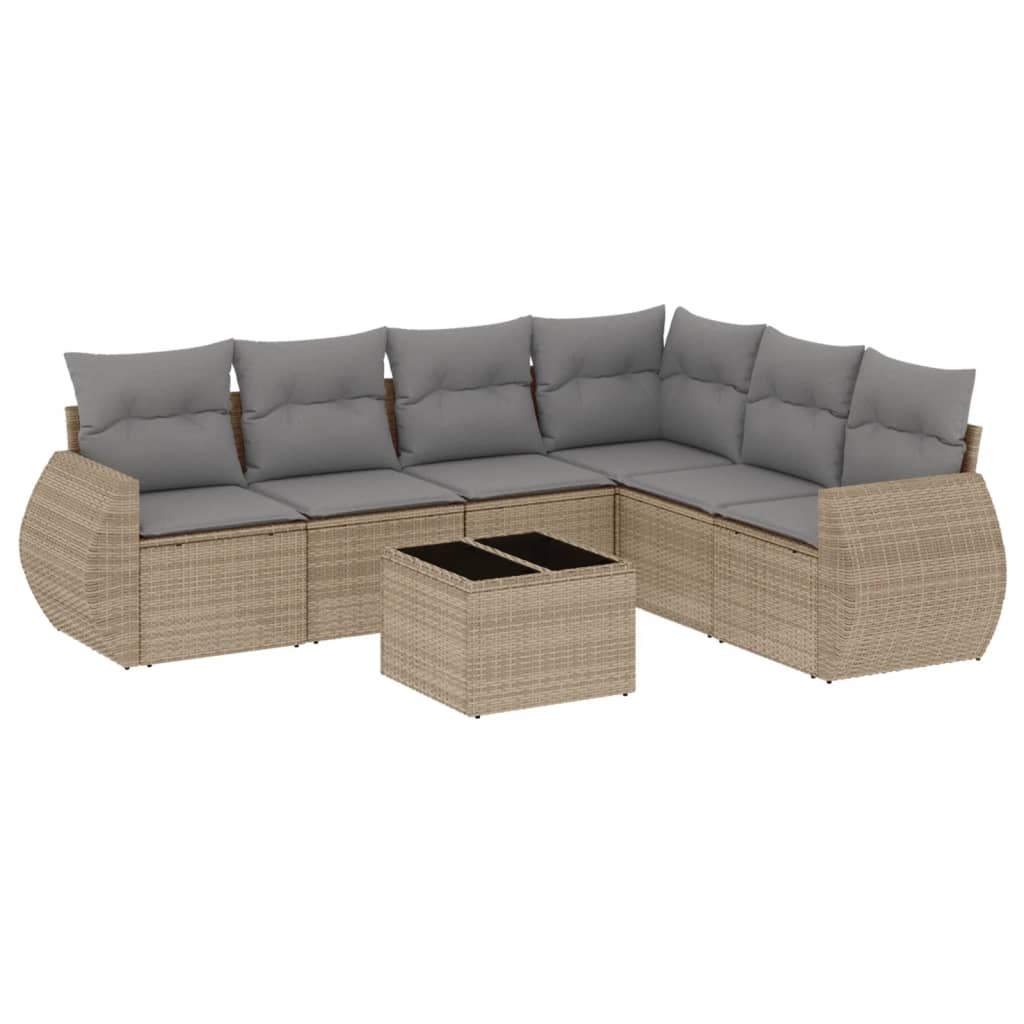 vidaXL Set canapele de grădină, 7 piese, cu perne, bej, poliratan