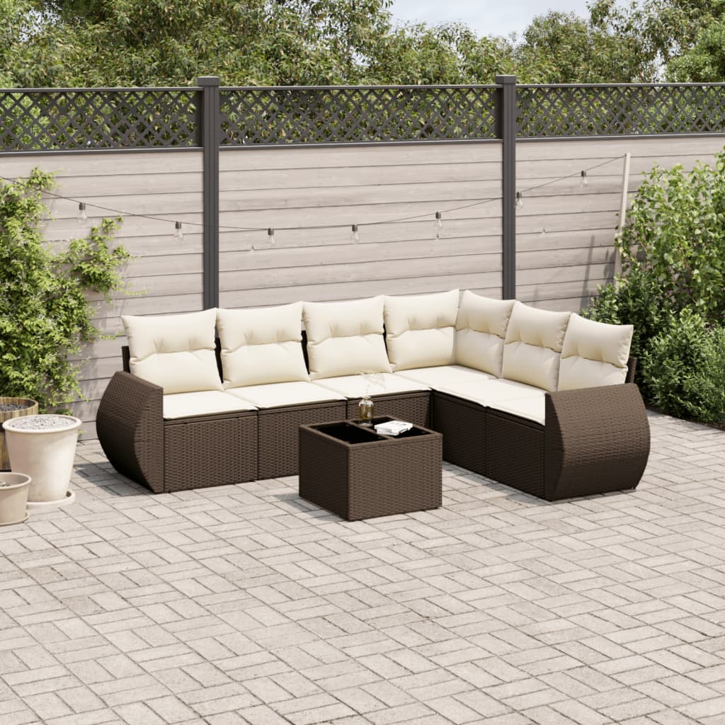 vidaXL 7-tlg. Garten-Sofagarnitur mit Kissen Braun Poly Rattan