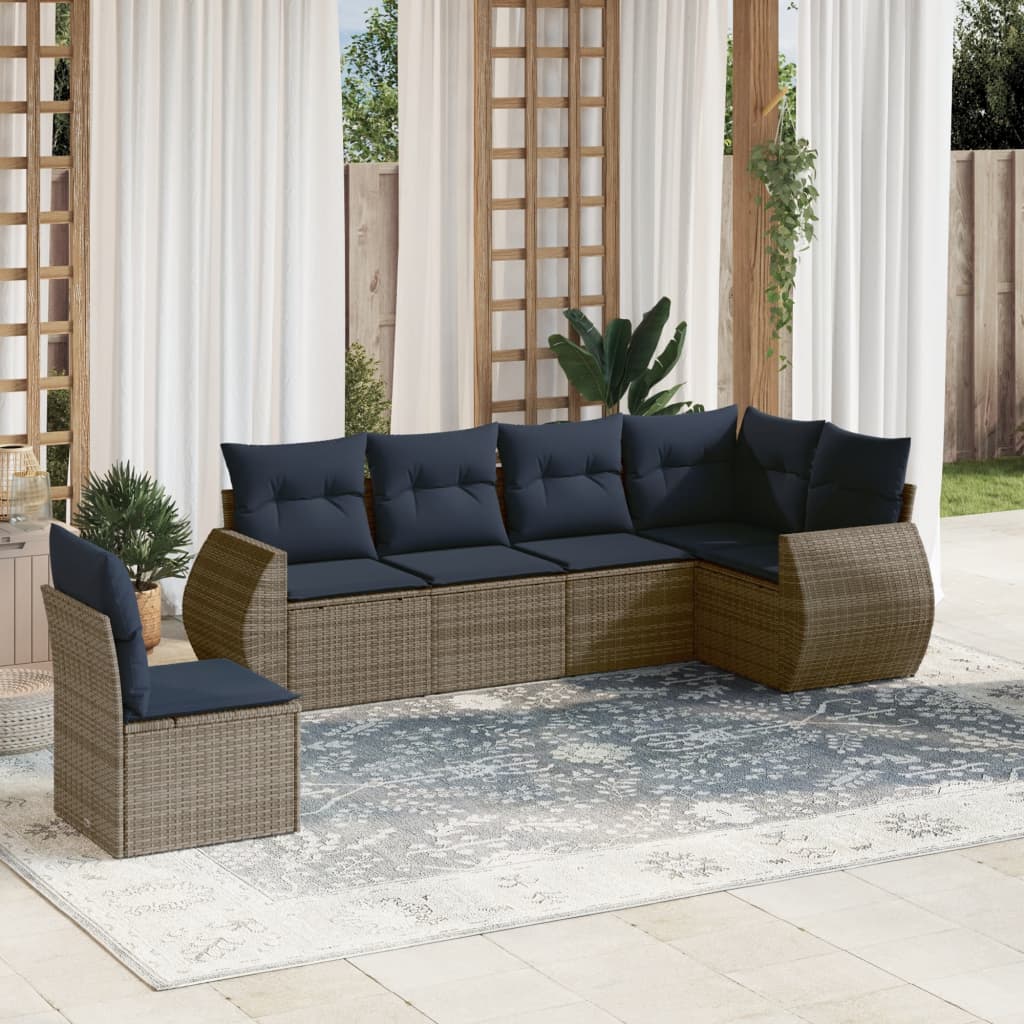 vidaXL 6-teiliges Gartensofa-Set mit Kissen, grau, Polyrattan