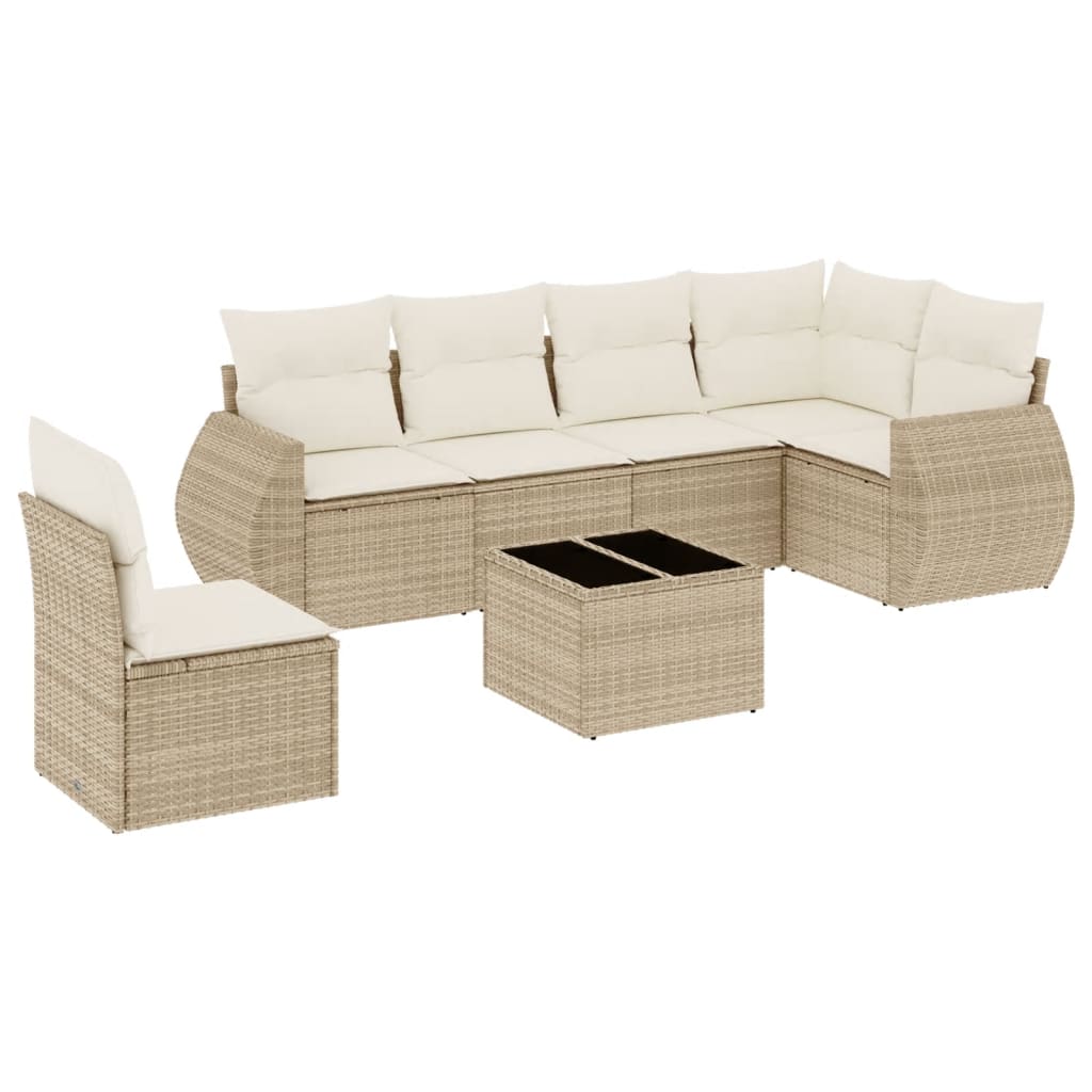 Thumbnail - vidaXL 7-tlg. Garten-Sofagarnitur mit Kissen Beige Poly Rattan
