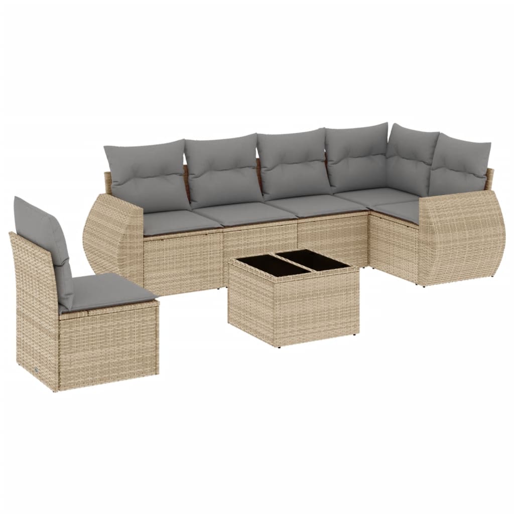 vidaXL Set canapele de grădină, 7 piese, cu perne, bej, poliratan