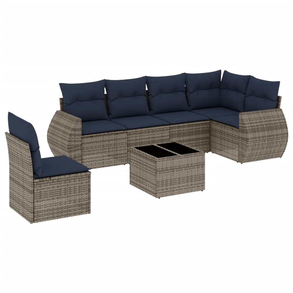 Thumbnail - vidaXL 7-teiliges Gartensofa-Set mit Kissen, grau, Polyrattan