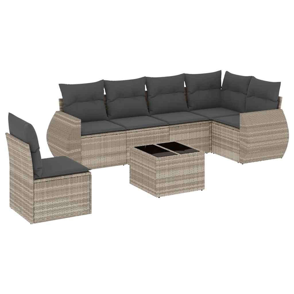 Thumbnail - vidaXL 7-tlg. Garten-Sofagarnitur mit Kissen Hellgrau Poly Rattan