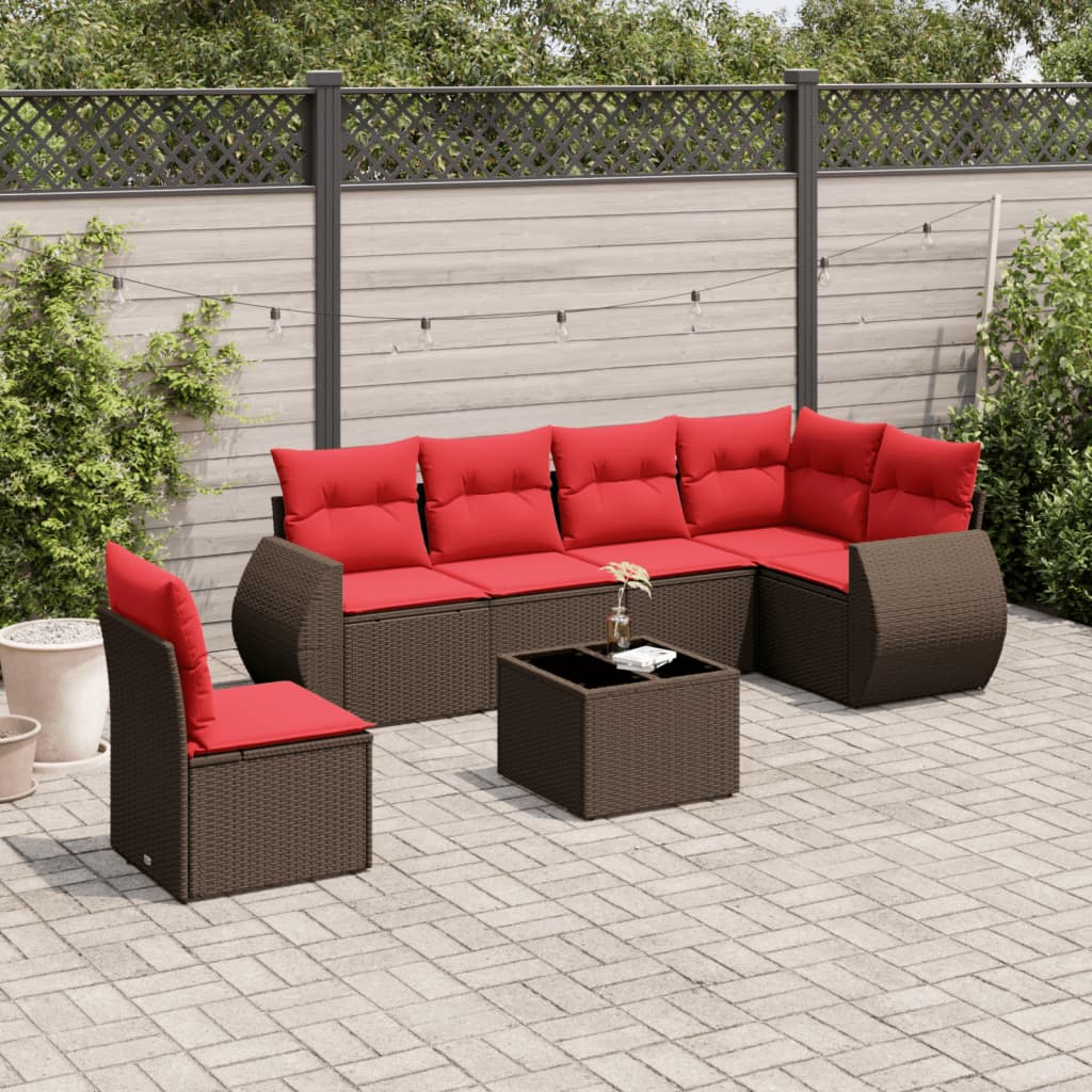 vidaXL 7-teiliges Gartensofa-Set mit Kissen, braun, Polyrattan