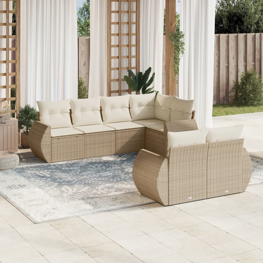 vidaXL 7-tlg. Garten-Sofagarnitur mit Kissen Beige Poly Rattan