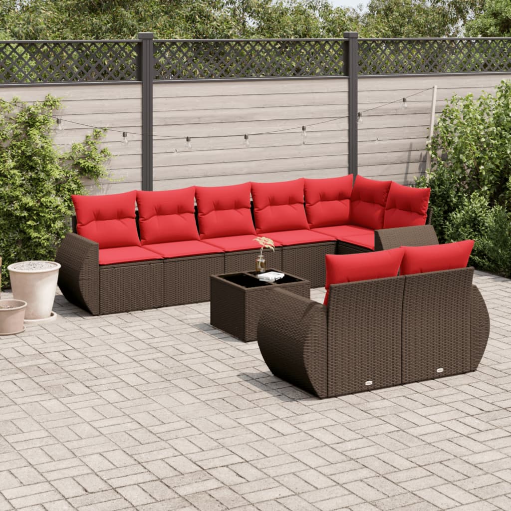 vidaXL 9-teiliges Gartensofa-Set mit Kissen, braun, Polyrattan