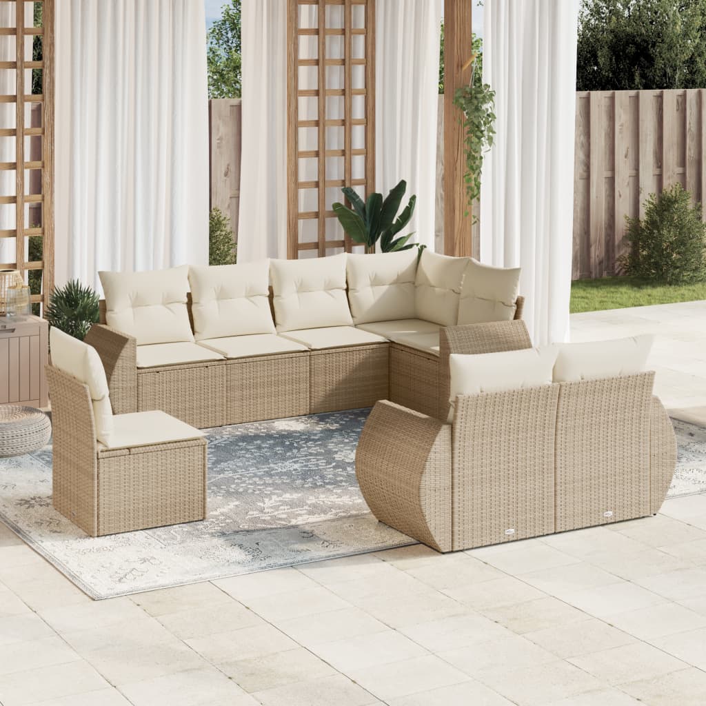 vidaXL 8-tlg. Garten-Sofagarnitur mit Kissen Beige Poly Rattan