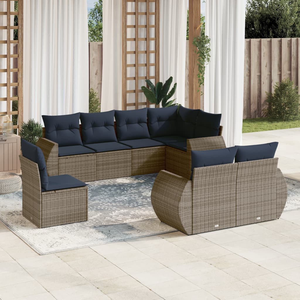 vidaXL 8-teiliges Gartensofa-Set mit Kissen, grau, Polyrattan