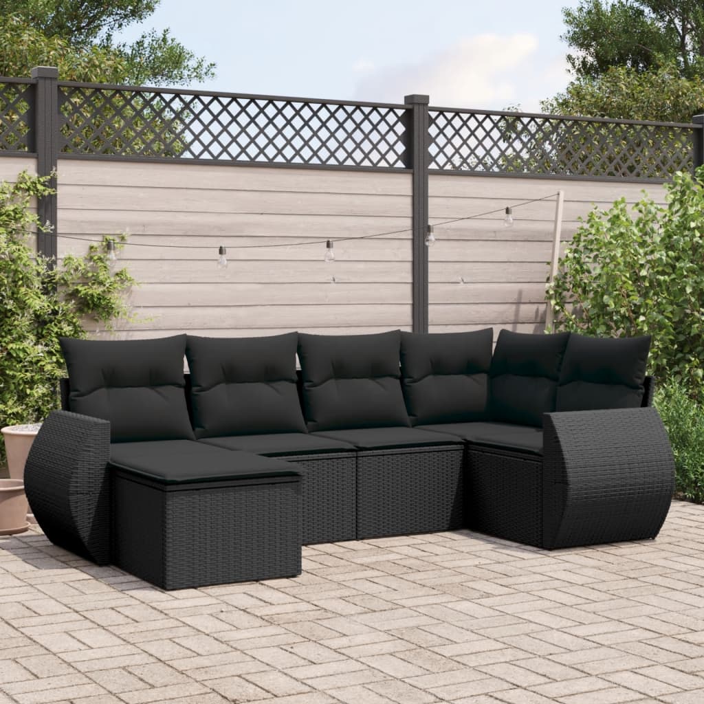 vidaXL 6 Piece Garden Sofa Set with Cushions Black Poly Rattan