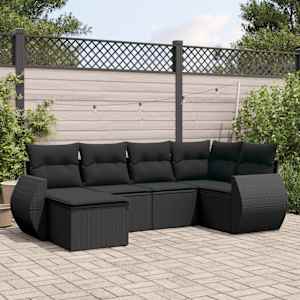 6dílná zahradní sedací souprava s poduškami černá polyratan - obrázek 1