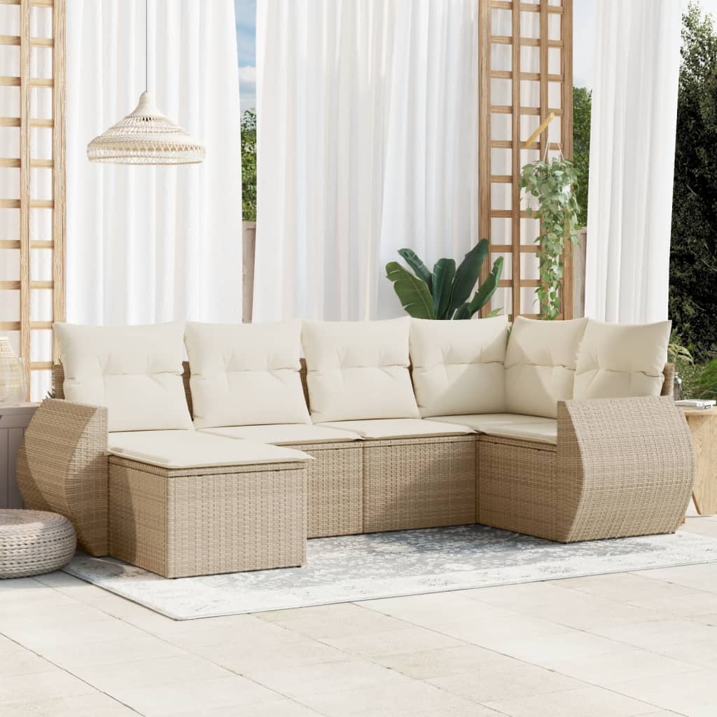 vidaXL 6-tlg. Garten-Sofagarnitur mit Kissen Beige Poly Rattan