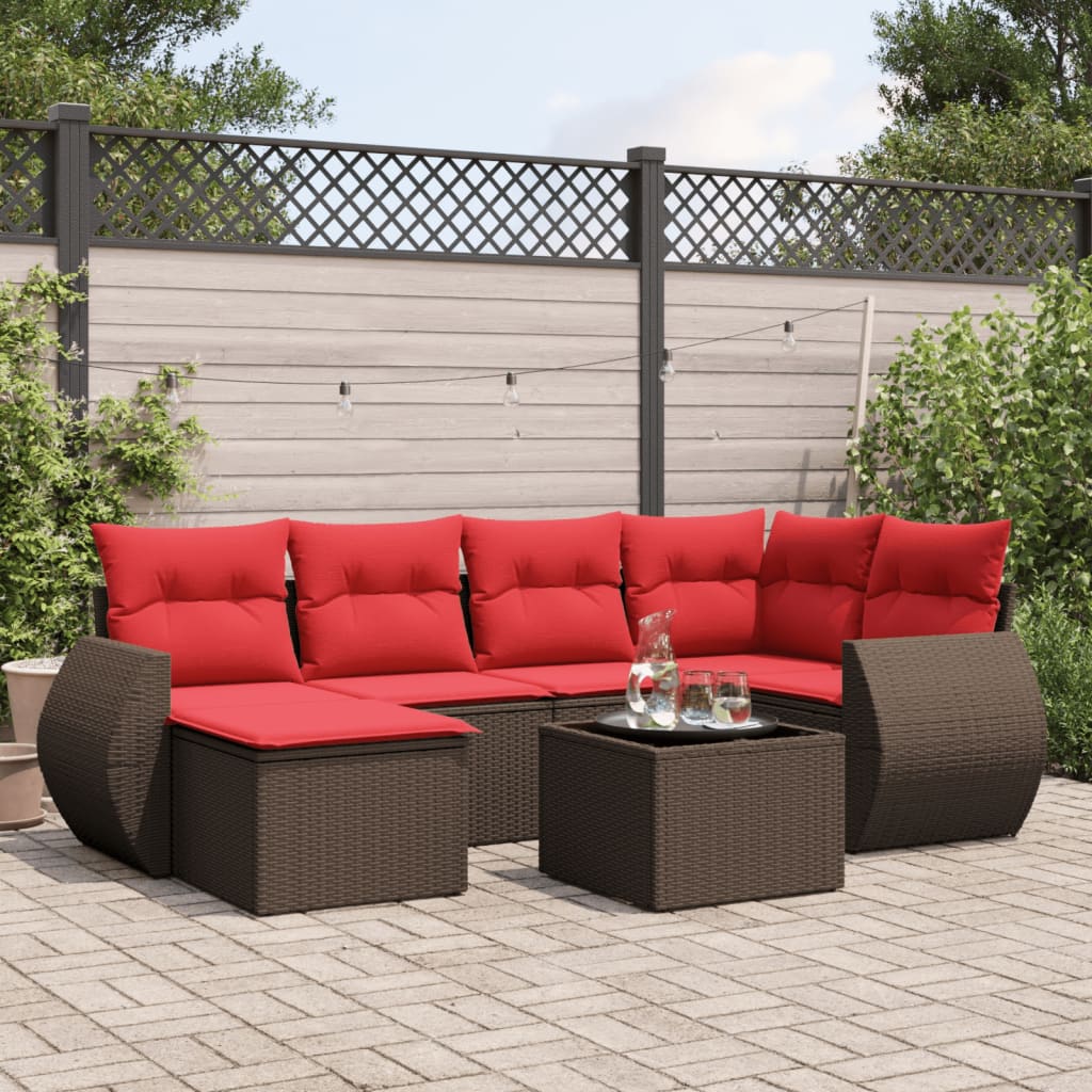 vidaXL 7-teiliges Gartensofa-Set mit Kissen, braun, Polyrattan