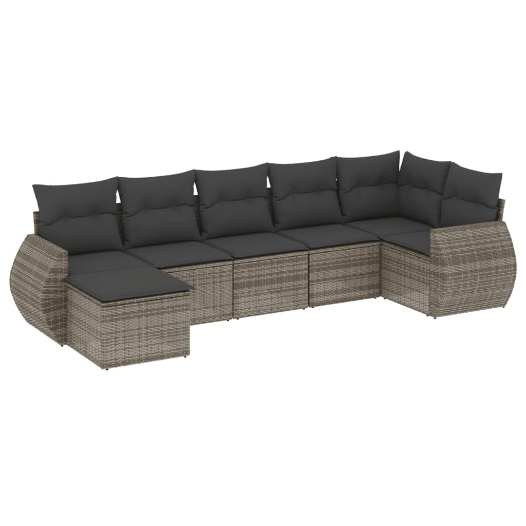 vidaXL 7-delige Loungeset met kussens poly rattan grijs, foto 3