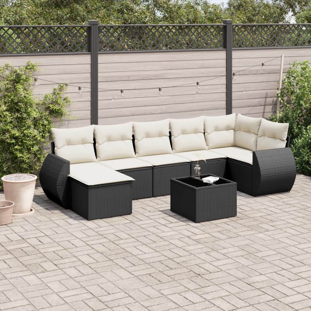 vidaXL 8-tlg. Garten-Sofagarnitur mit Kissen Schwarz Poly Rattan