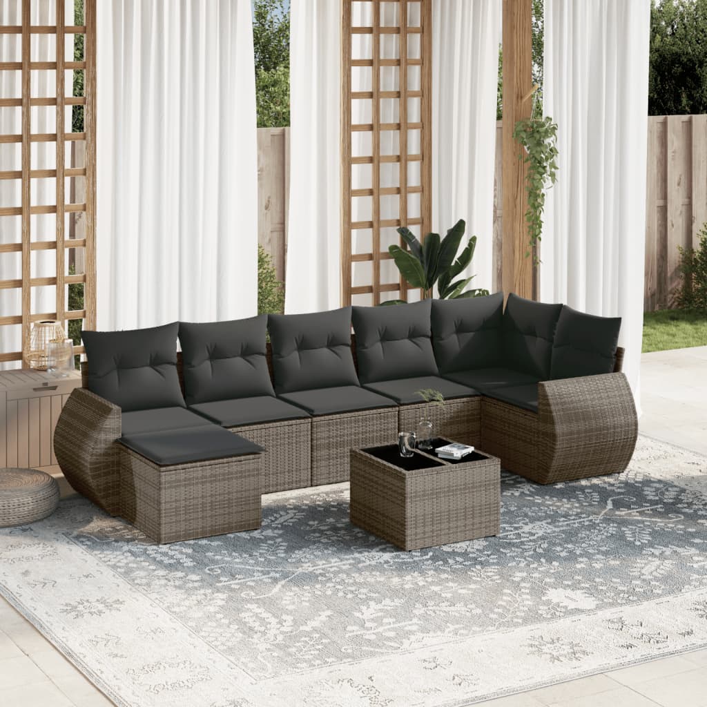 vidaXL 8-tlg. Garten-Sofagarnitur mit Kissen Grau Poly Rattan