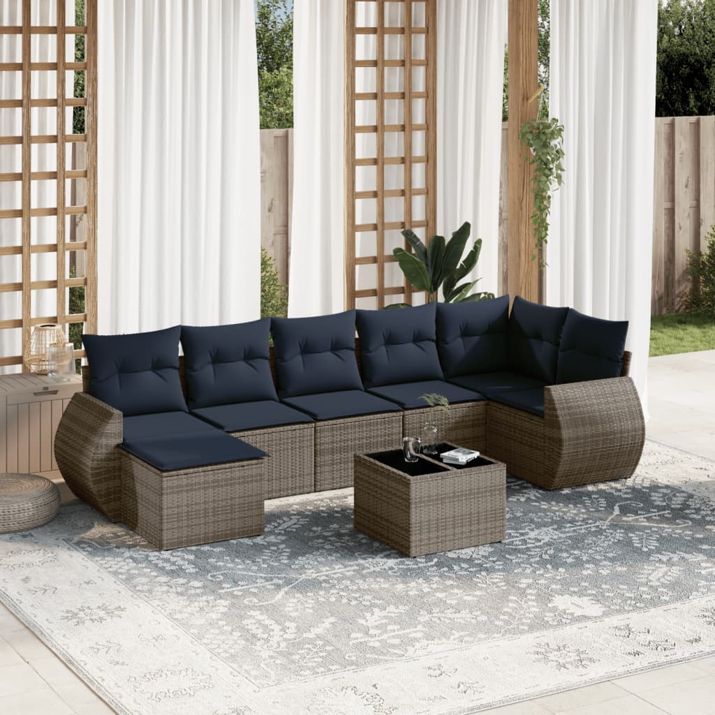 vidaXL 8-teiliges Gartensofa-Set mit Kissen, grau, Polyrattan
