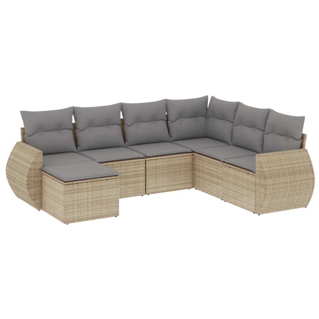 vidaXL Set canapele de grădină, 7 piese, cu perne, bej, poliratan