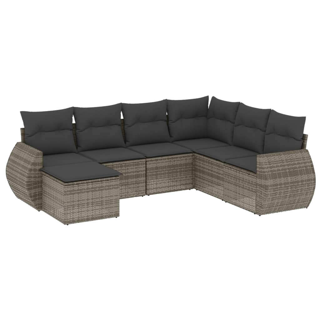 vidaXL 7-delige Loungeset met kussens poly rattan grijs, foto 3
