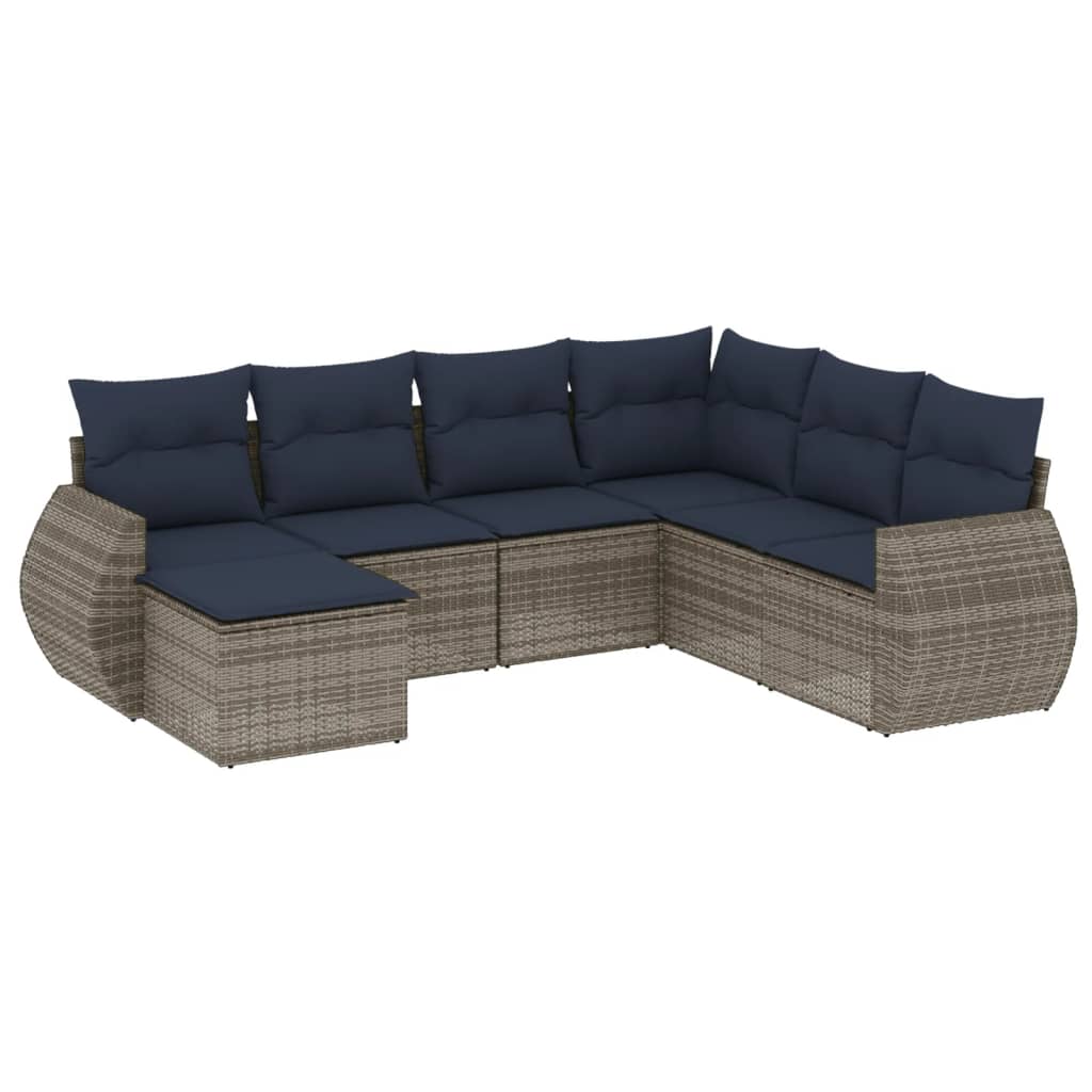 vidaXL 7-delige tuinbankset met kussens, grijs polyrotan, foto 3