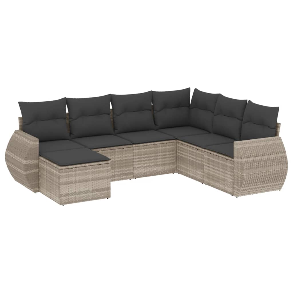 vidaXL 7-delige Loungeset met kussens poly rattan lichtgrijs grijs, foto 3