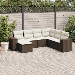 Vrtna sedežna garnitura 7-delna z blazinami rjav poli ratan