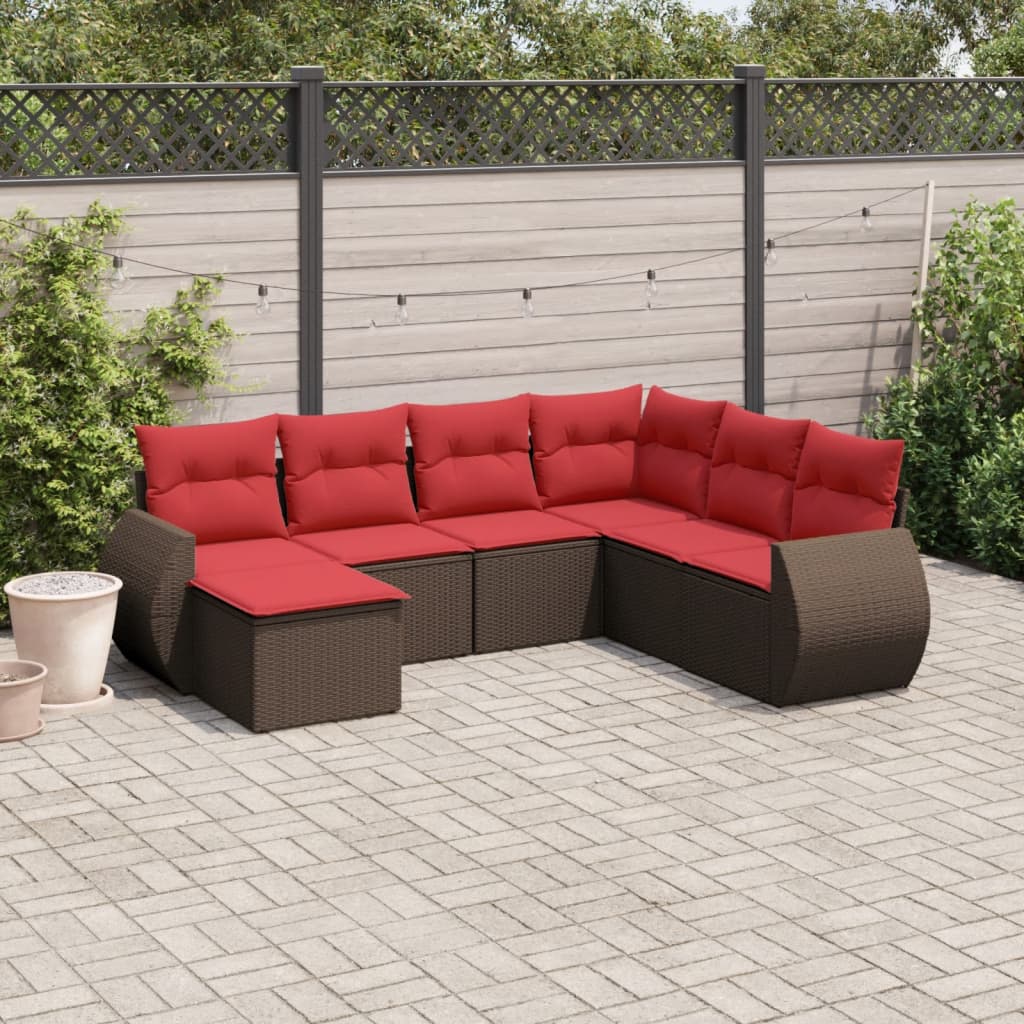 vidaXL 7-teiliges Gartensofa-Set mit Kissen, braun, Polyrattan