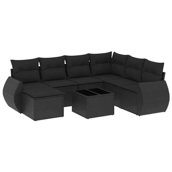 vidaXL 8-osaline aiadiivani komplekt patjadega, must, pol&uuml;rotang