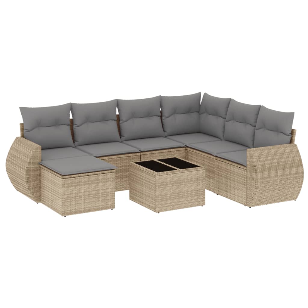vidaXL 8-delige Loungeset met kussens poly rattan beige, foto 3