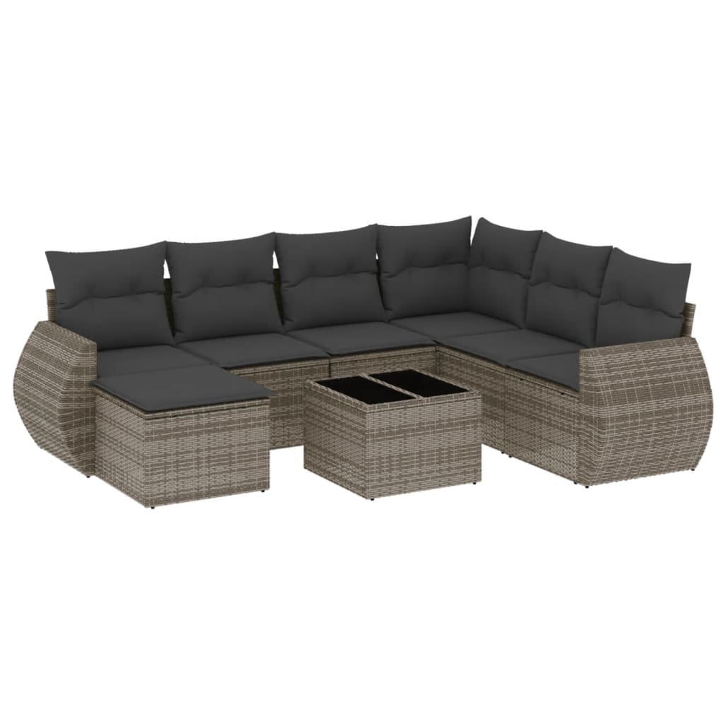 vidaXL 8-delige Loungeset met kussens poly rattan grijs, foto 3