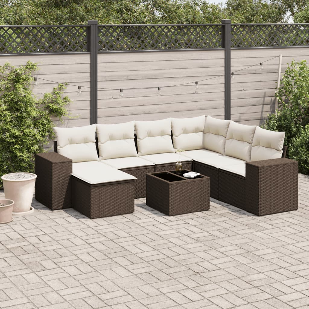 vidaXL 8-tlg. Garten-Sofagarnitur mit Kissen Braun Poly Rattan