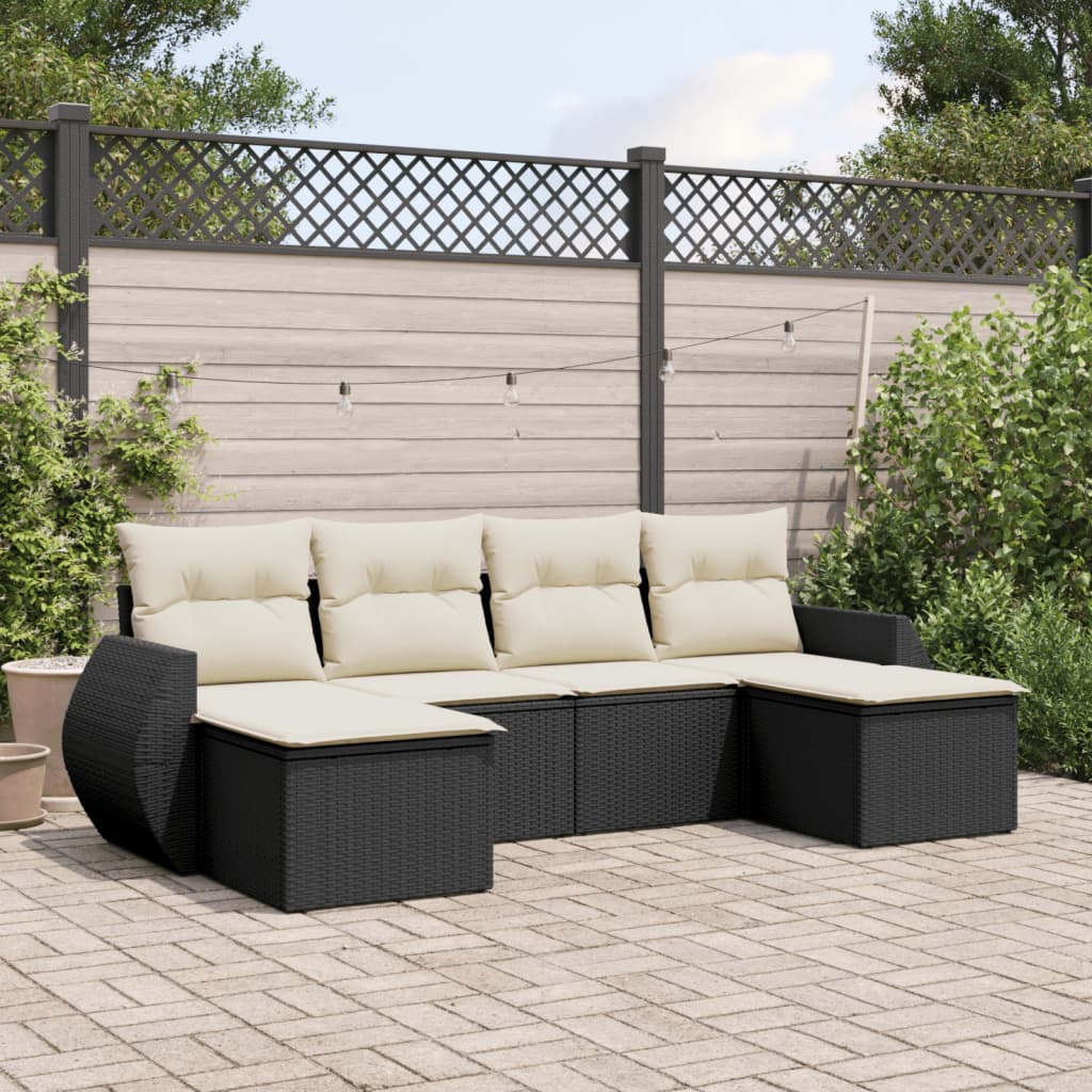 vidaXL 6-tlg. Garten-Sofagarnitur mit Kissen Schwarz Poly Rattan