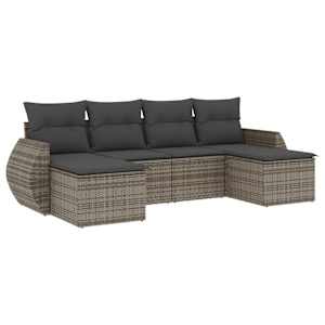 vidaXL 6-osaline aiadiivani komplekt patjadega, hall, pol&uuml;rotang